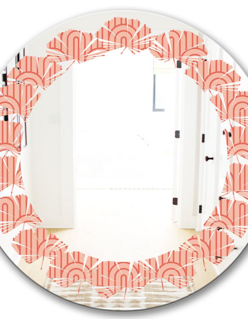 DesignQ Retro Art Deco Waves II - Modern Round Or Oval Wall Mirror - Leaves