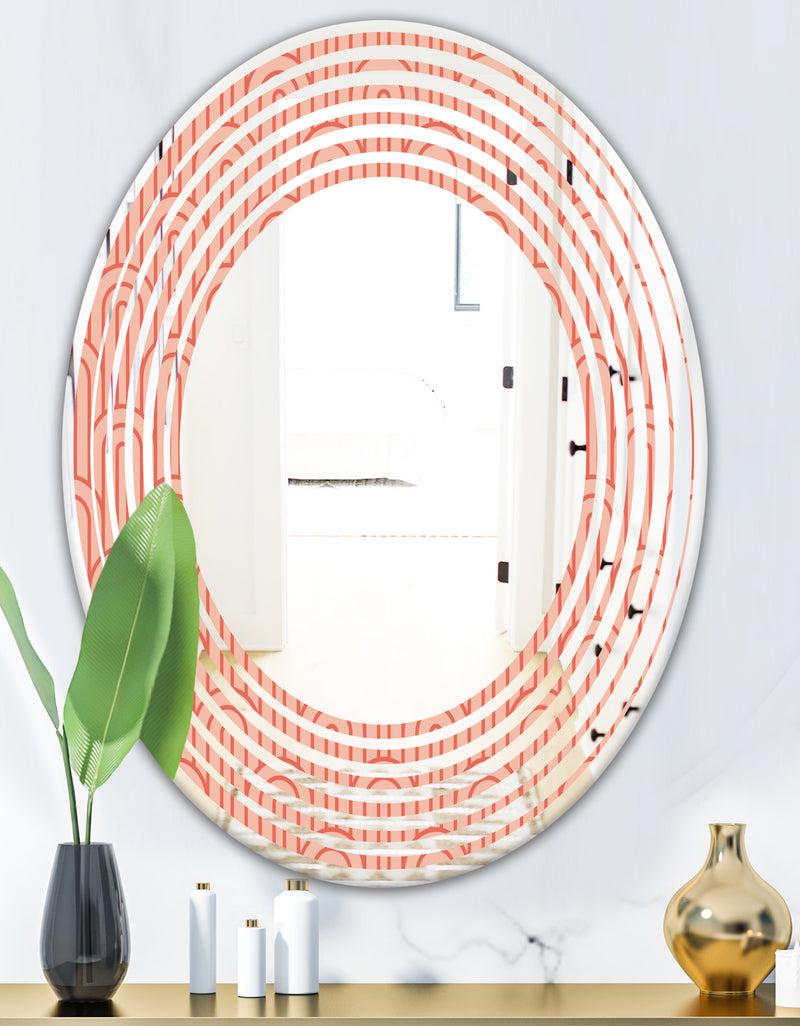 DesignQ Retro Art Deco Waves II - Modern Round Or Oval Wall Mirror - Wave
