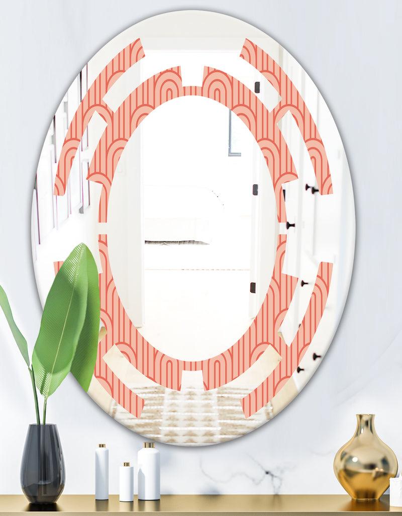 DesignQ Retro Art Deco Waves II - Modern Round Or Oval Wall Mirror - Space