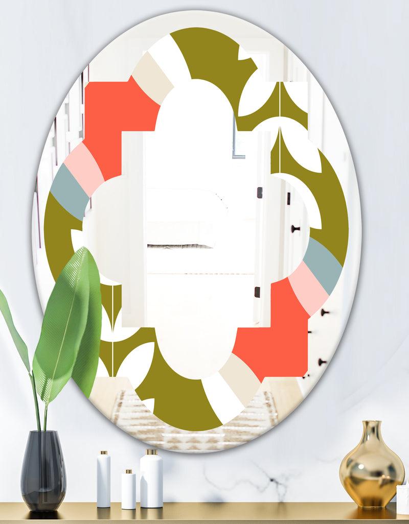 DesignQ Retro Botanical Pattern I - Modern Round Or Oval Wall Mirror - Quatrefoil
