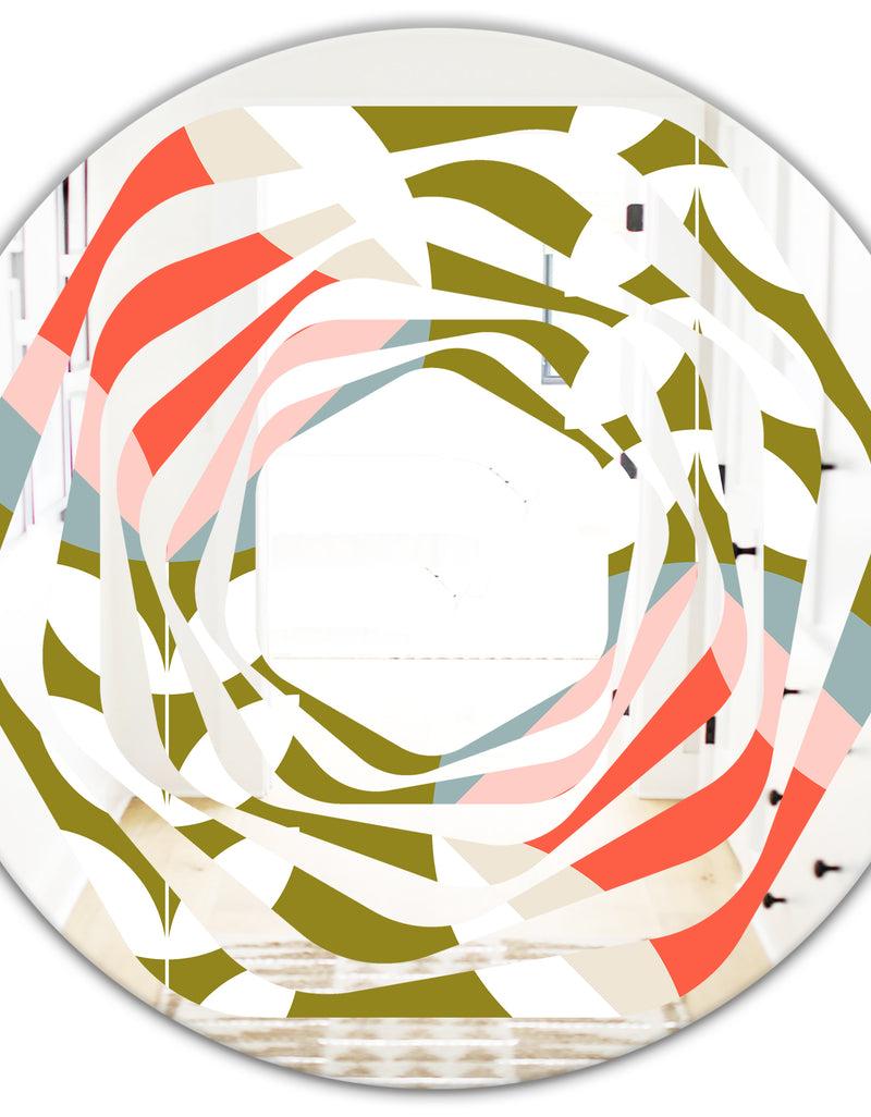 DesignQ Retro Botanical Pattern I - Modern Round Or Oval Wall Mirror - Whirl