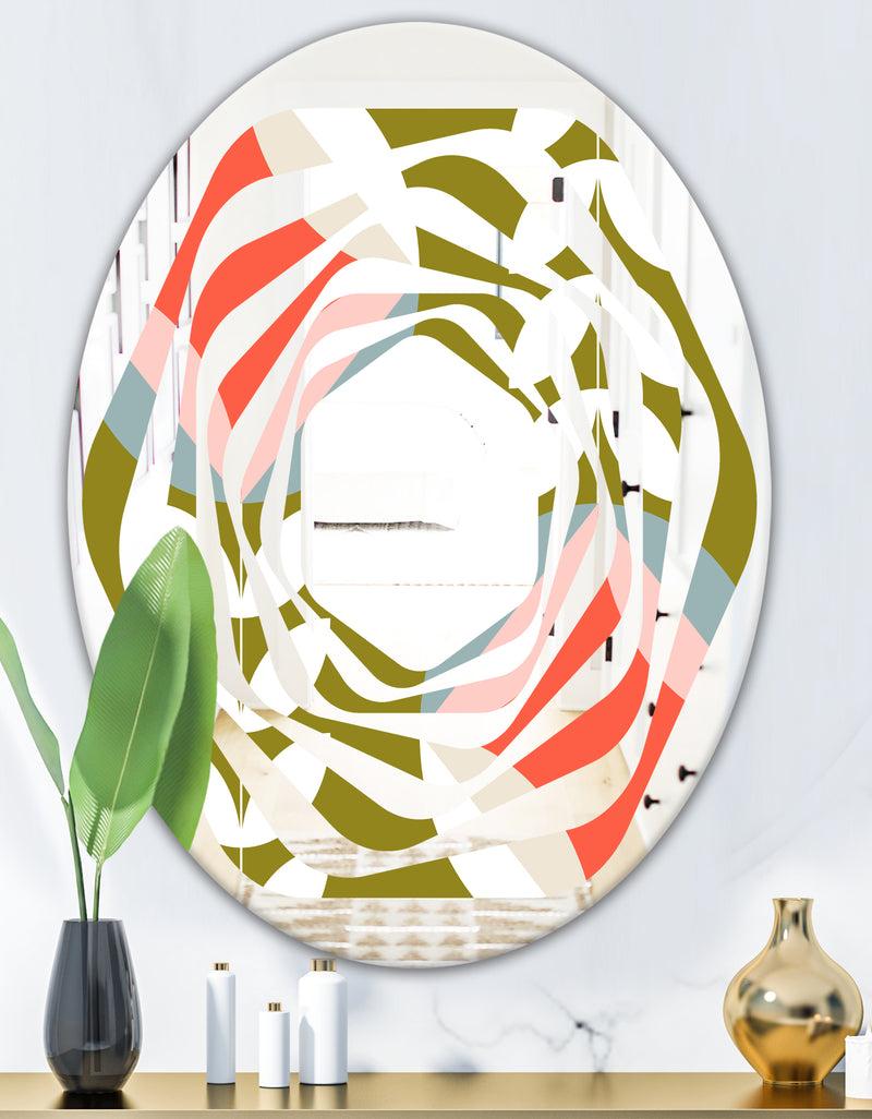 DesignQ Retro Botanical Pattern I - Modern Round Or Oval Wall Mirror - Whirl