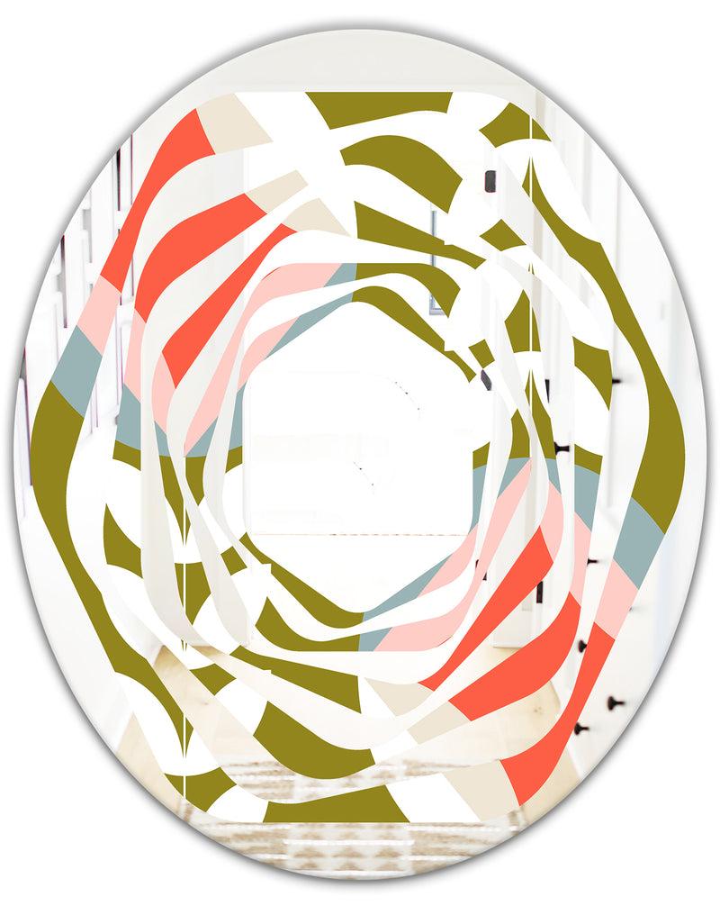 DesignQ Retro Botanical Pattern I - Modern Round Or Oval Wall Mirror - Whirl
