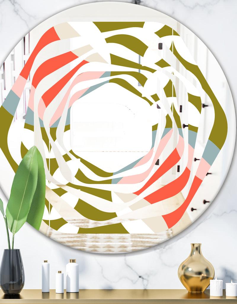 DesignQ Retro Botanical Pattern I - Modern Round or Oval Wall Mirror - Whirl