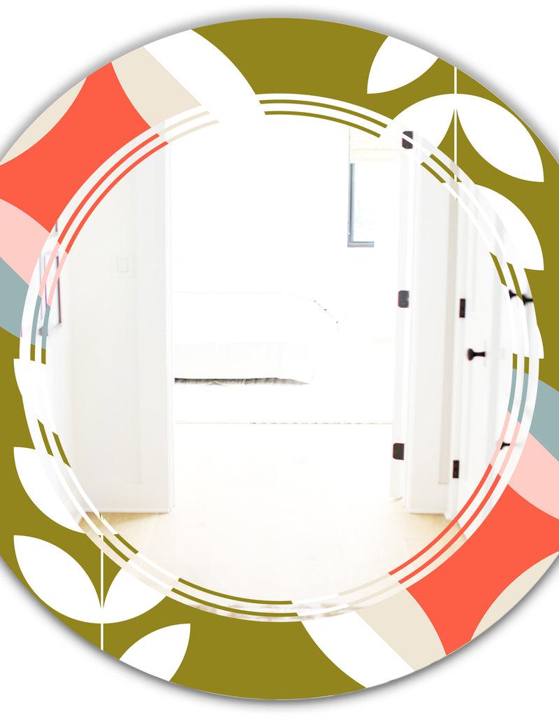DesignQ Retro Botanical Pattern I - Modern Round Or Oval Wall Mirror - Triple C