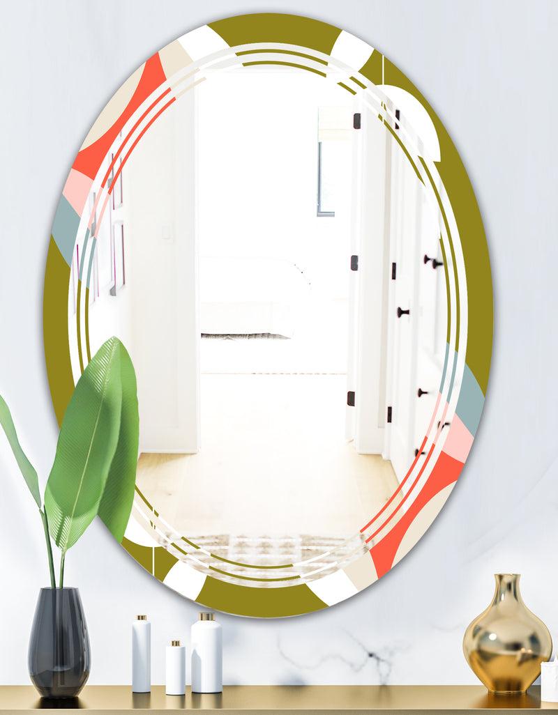 DesignQ Retro Botanical Pattern I - Modern Round Or Oval Wall Mirror - Triple C