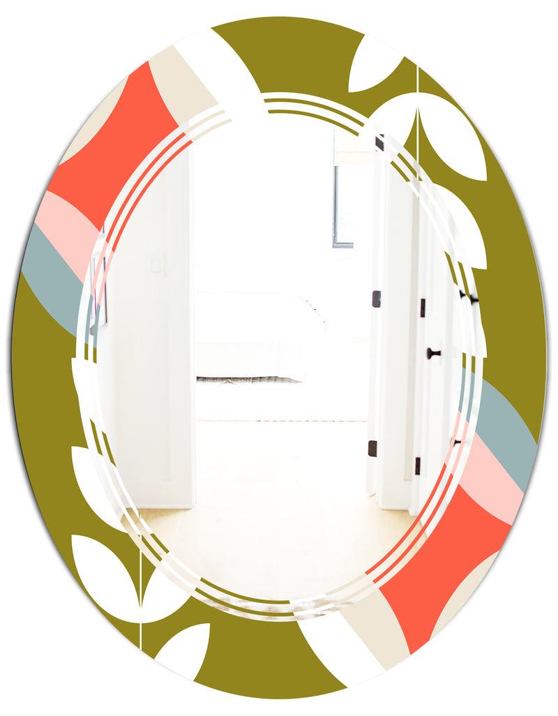 DesignQ Retro Botanical Pattern I - Modern Round Or Oval Wall Mirror - Triple C
