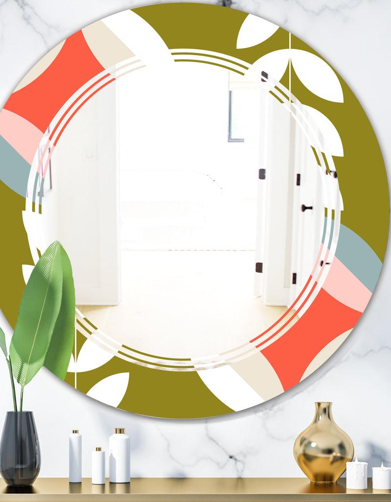 DesignQ Retro Botanical Pattern I - Modern Round or Oval Wall Mirror - Triple C