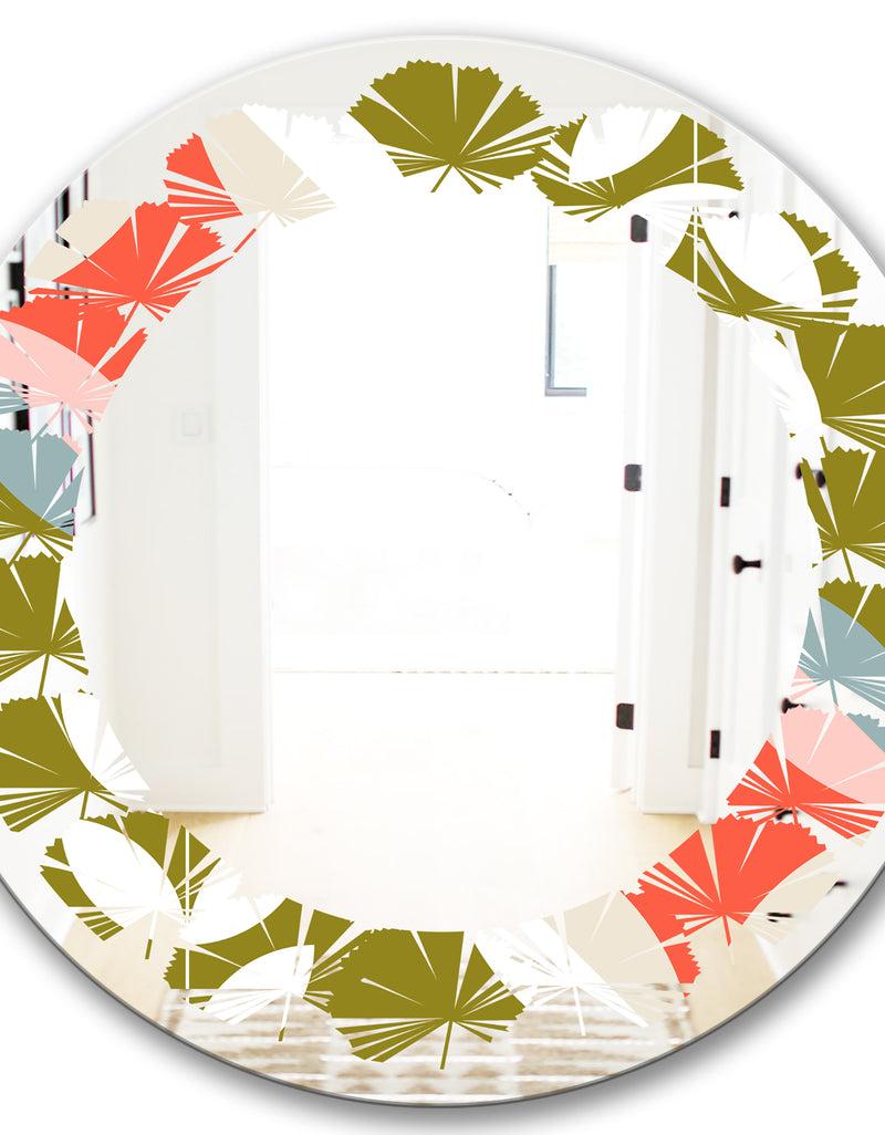 DesignQ Retro Botanical Pattern I - Modern Round Or Oval Wall Mirror - Leaves
