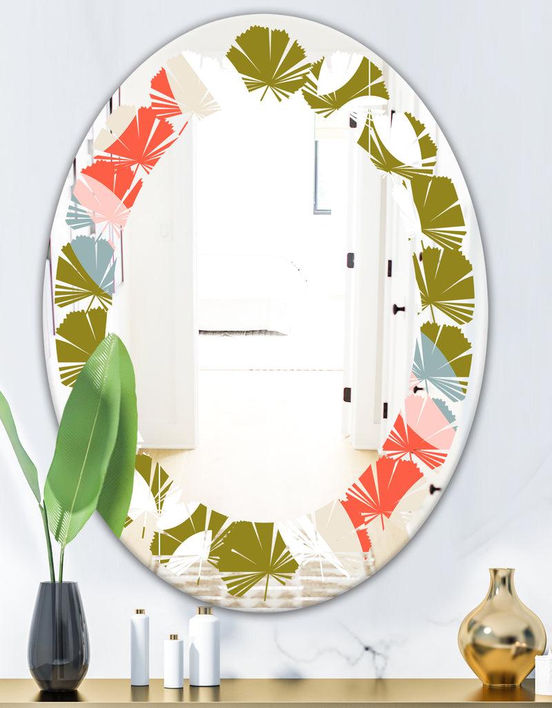DesignQ Retro Botanical Pattern I - Modern Round Or Oval Wall Mirror - Leaves