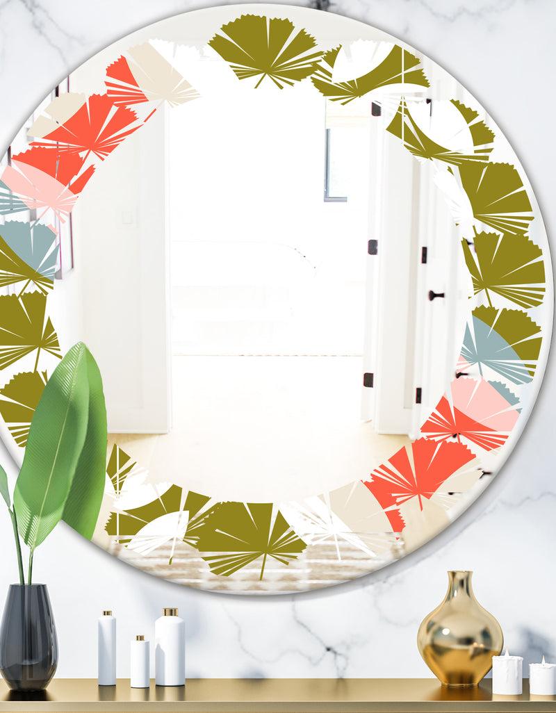 DesignQ Retro Botanical Pattern I - Modern Round or Oval Wall Mirror - Leaves