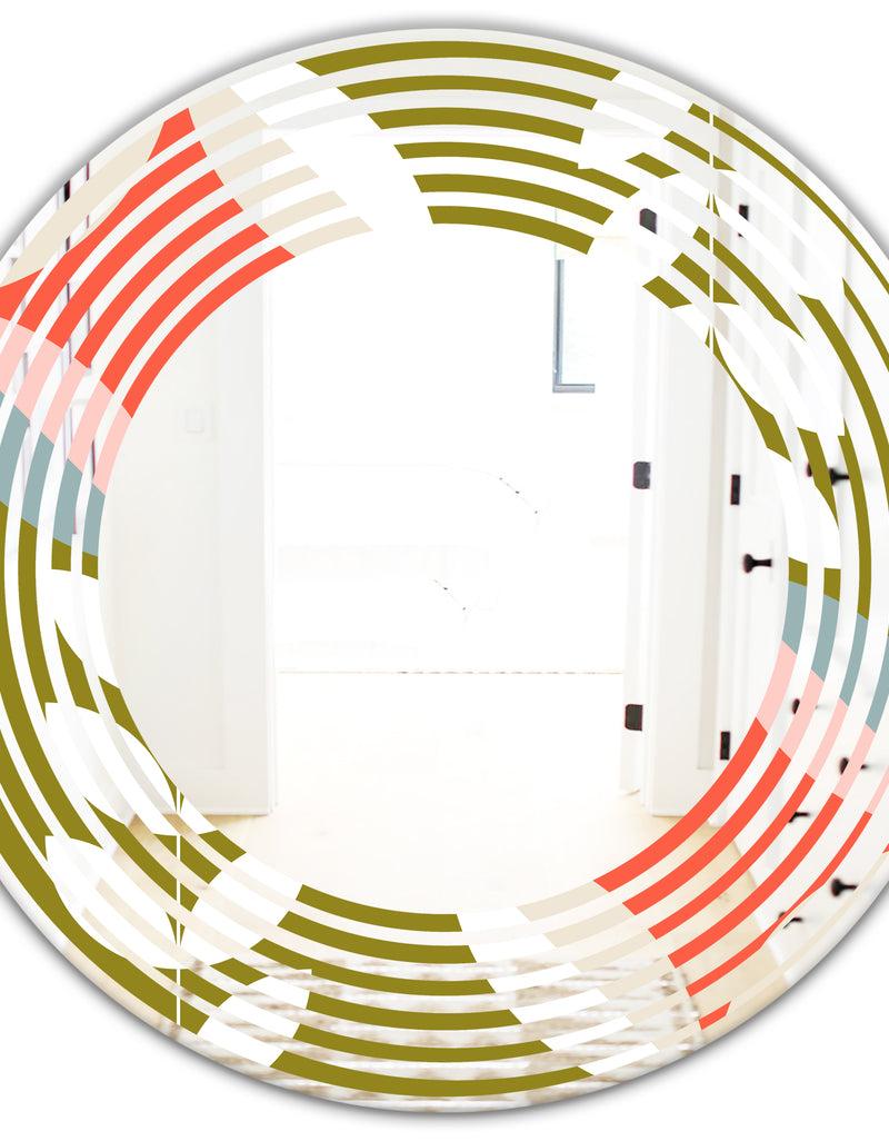 DesignQ Retro Botanical Pattern I - Modern Round Or Oval Wall Mirror - Wave