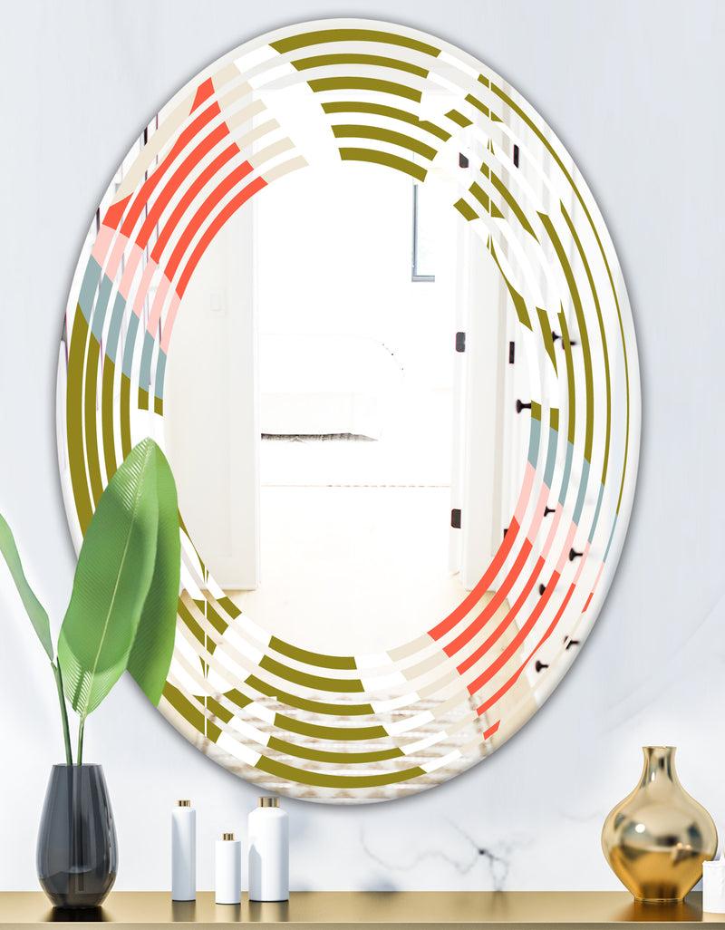 DesignQ Retro Botanical Pattern I - Modern Round Or Oval Wall Mirror - Wave