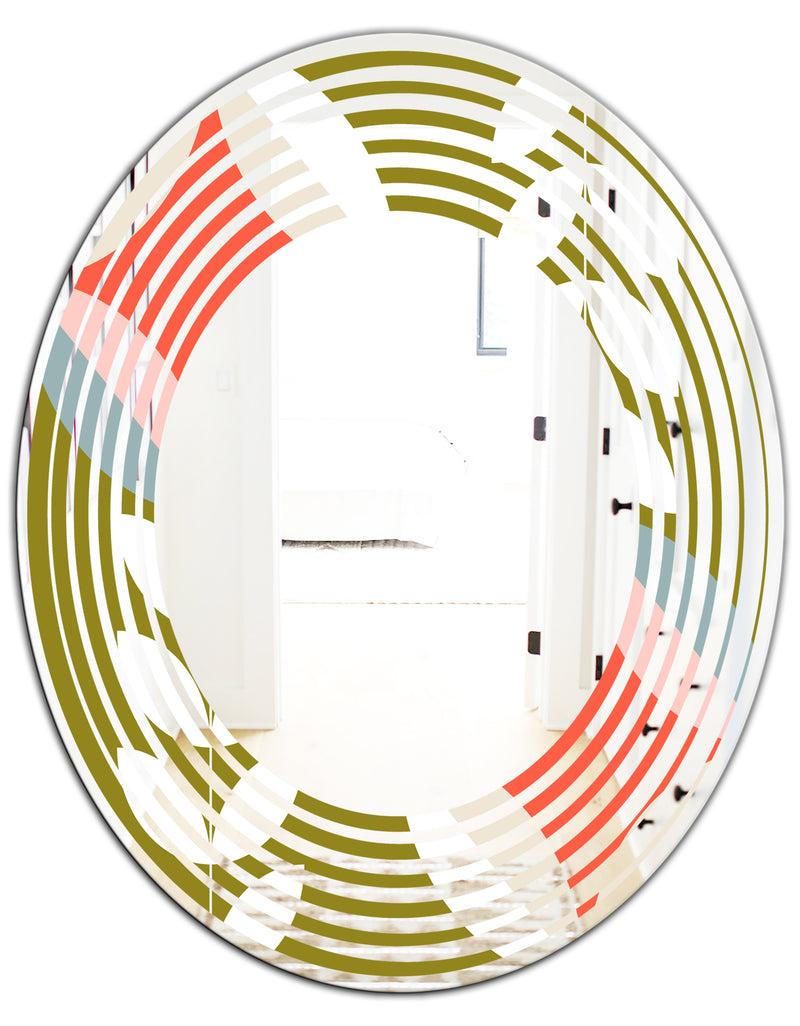 DesignQ Retro Botanical Pattern I - Modern Round Or Oval Wall Mirror - Wave