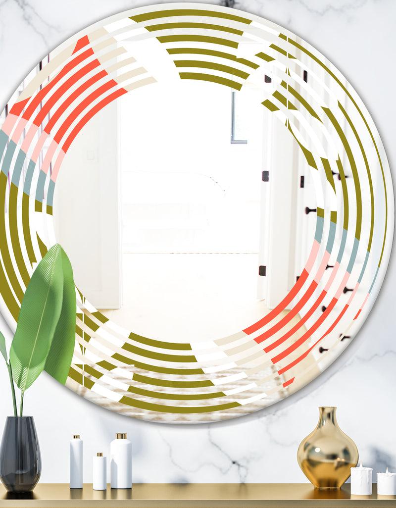 DesignQ Retro Botanical Pattern I - Modern Round or Oval Wall Mirror - Wave