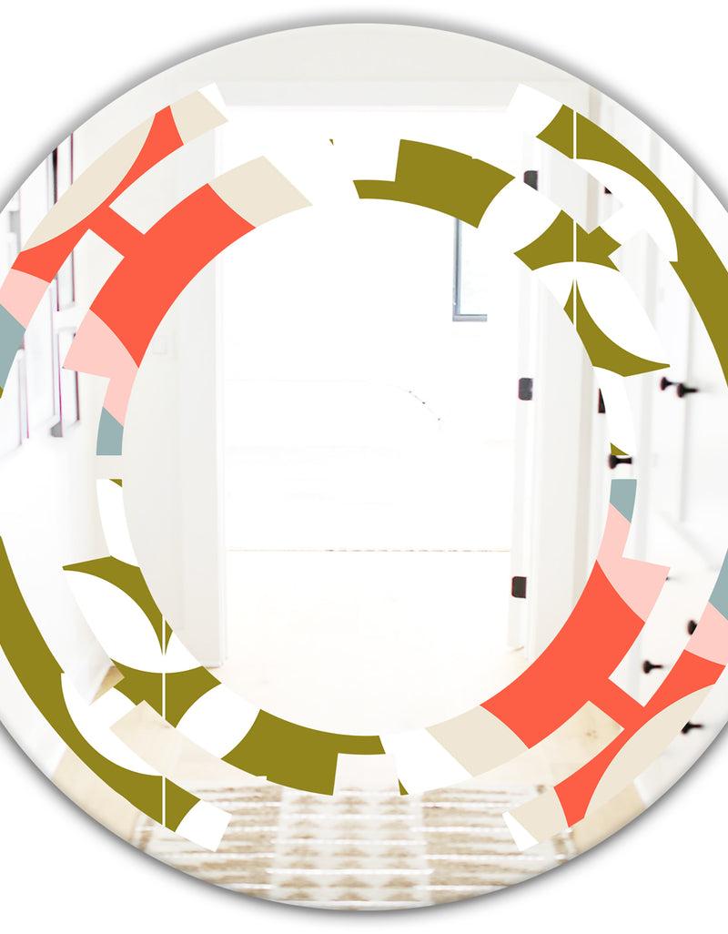 DesignQ Retro Botanical Pattern I - Modern Round Or Oval Wall Mirror - Space