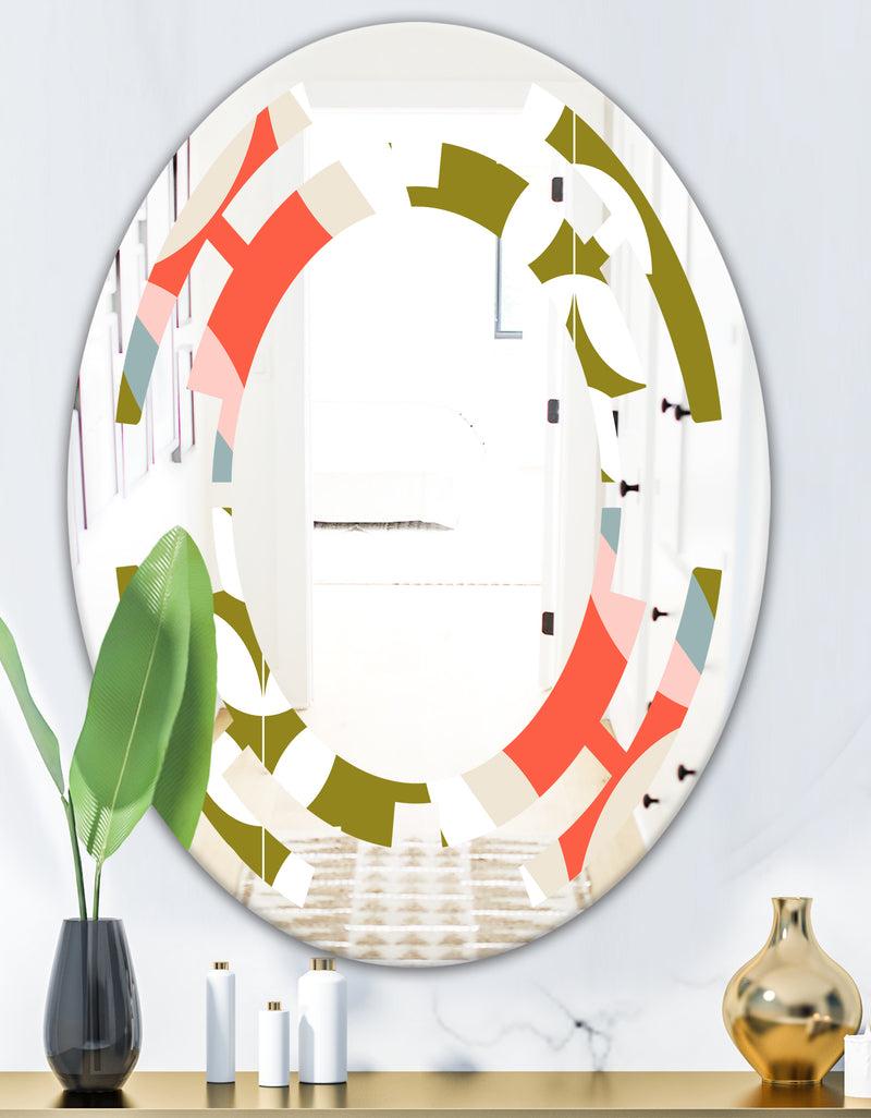 DesignQ Retro Botanical Pattern I - Modern Round Or Oval Wall Mirror - Space