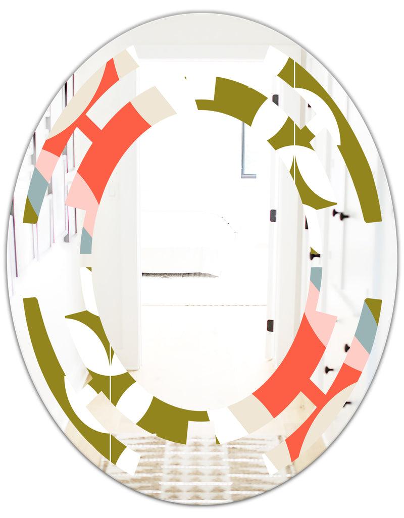 DesignQ Retro Botanical Pattern I - Modern Round Or Oval Wall Mirror - Space