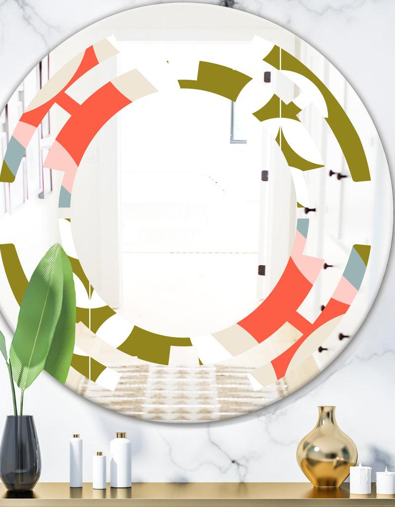 DesignQ Retro Botanical Pattern I - Modern Round or Oval Wall Mirror - Space