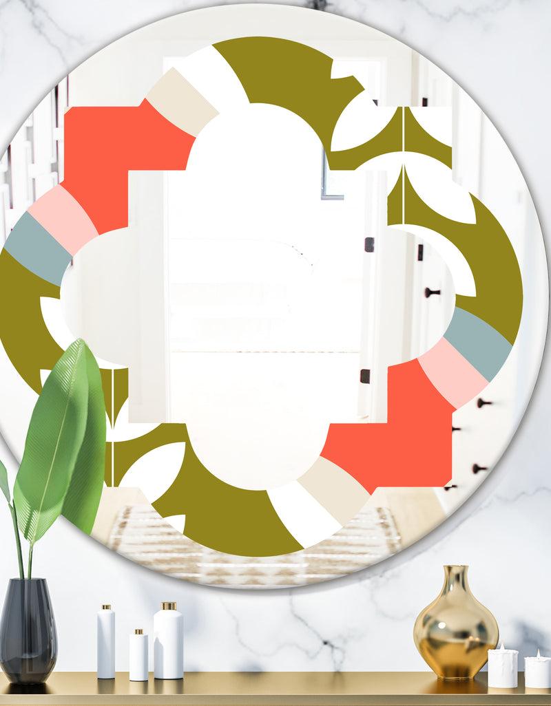 DesignQ Retro Botanical Pattern I - Modern Round or Oval Wall Mirror - Quatrefoil