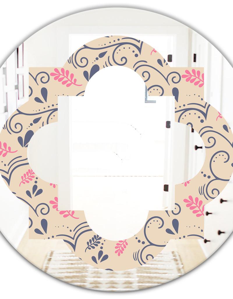 DesignQ Retro Botanical Pattern X - Modern Round Or Oval Wall Mirror - Quatrefoil