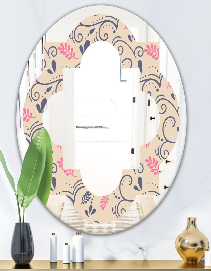 DesignQ Retro Botanical Pattern X - Modern Round Or Oval Wall Mirror - Quatrefoil