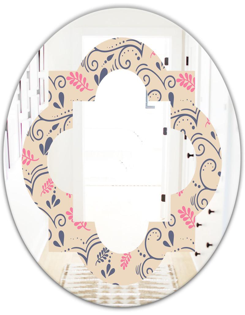 DesignQ Retro Botanical Pattern X - Modern Round Or Oval Wall Mirror - Quatrefoil