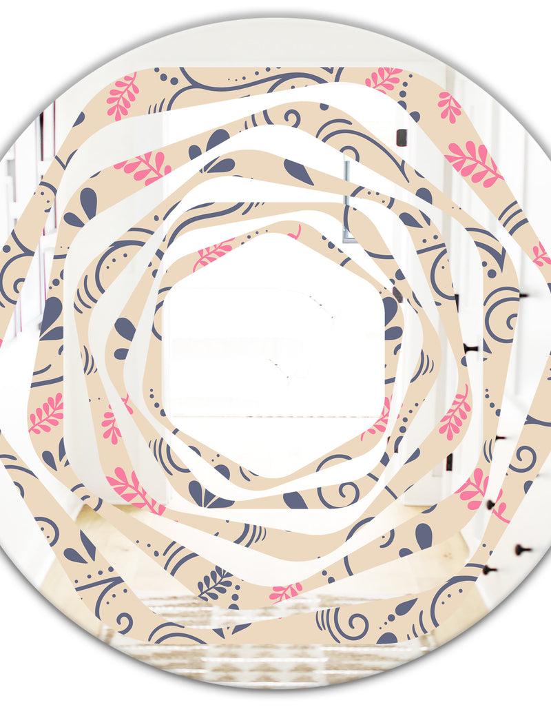 DesignQ Retro Botanical Pattern X - Modern Round Or Oval Wall Mirror - Whirl