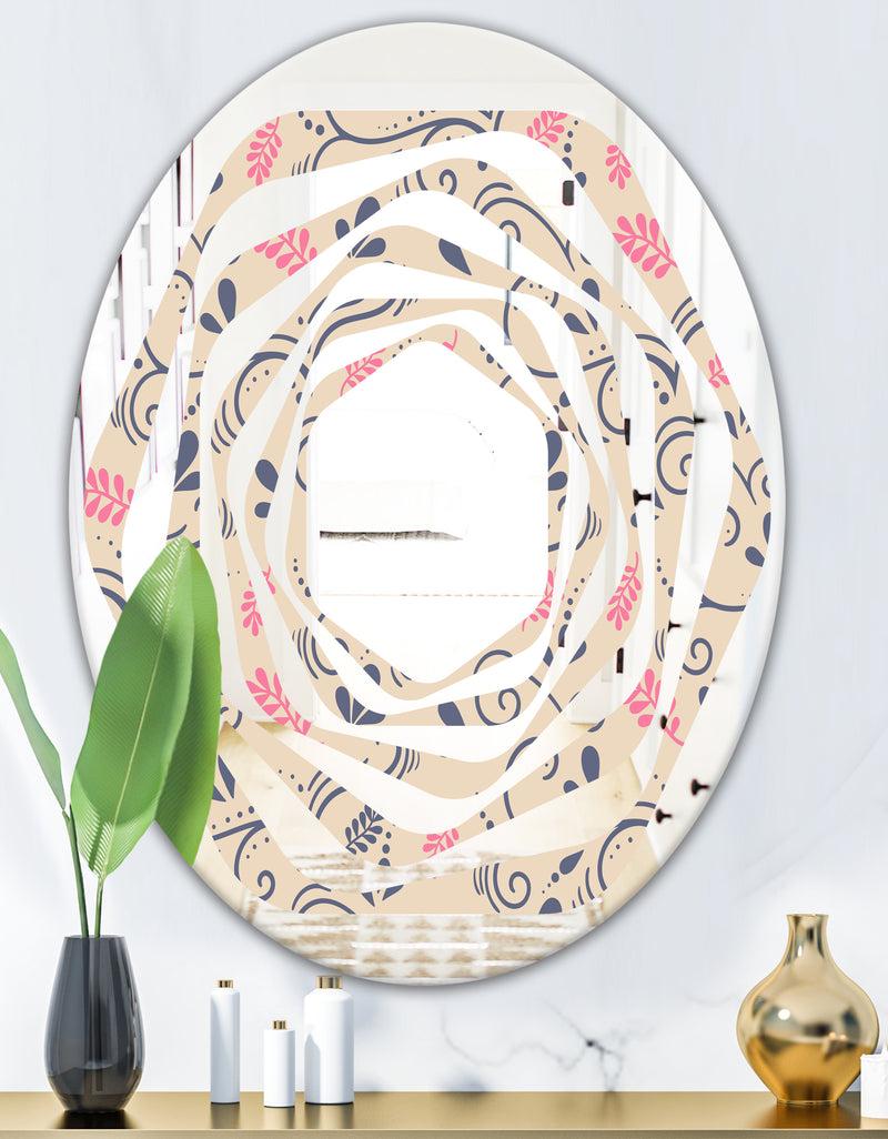 DesignQ Retro Botanical Pattern X - Modern Round Or Oval Wall Mirror - Whirl