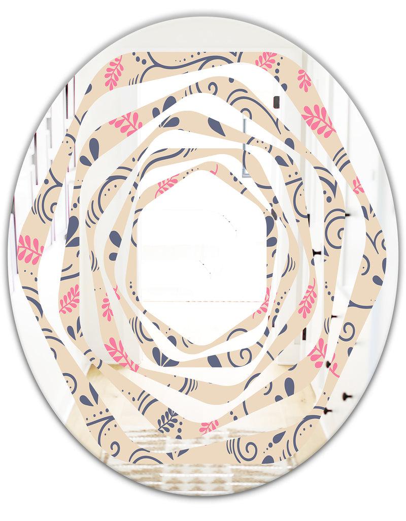 DesignQ Retro Botanical Pattern X - Modern Round Or Oval Wall Mirror - Whirl