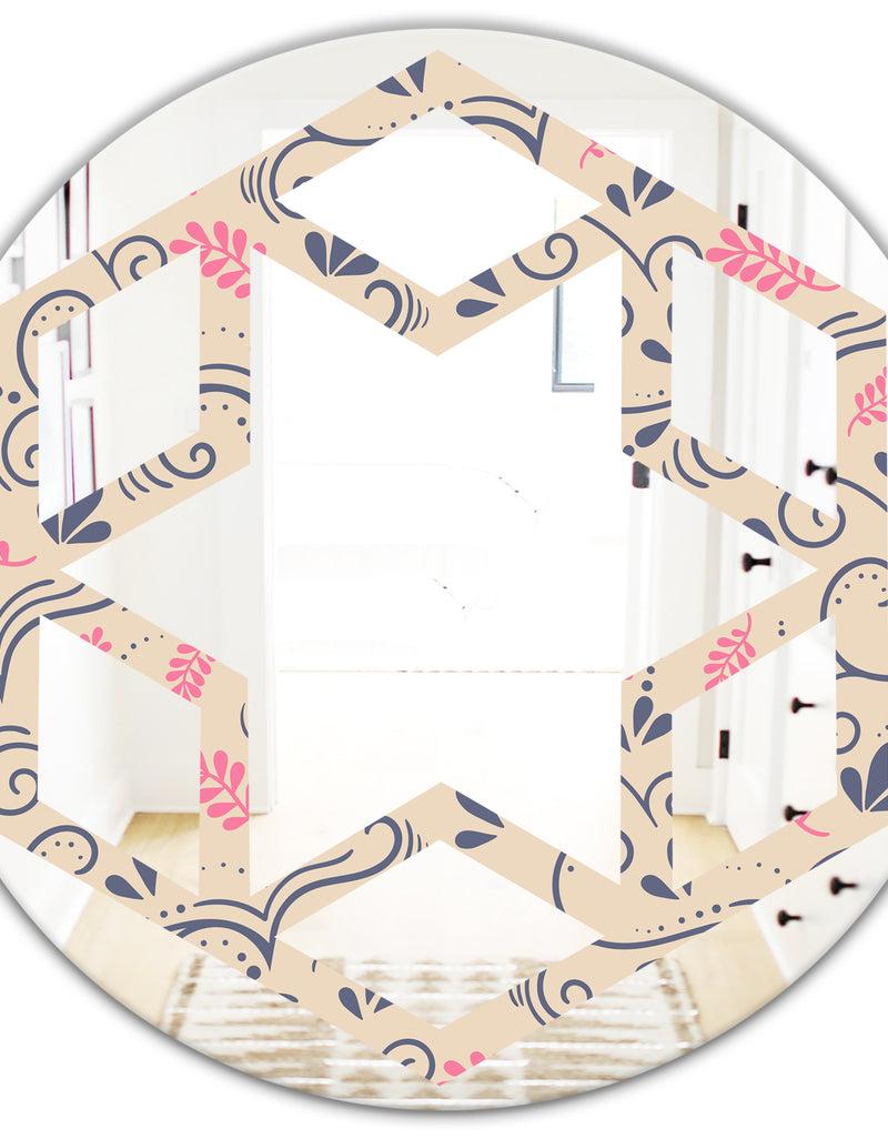 DesignQ Retro Botanical Pattern X - Modern Round Or Oval Wall Mirror - Hexagon Star