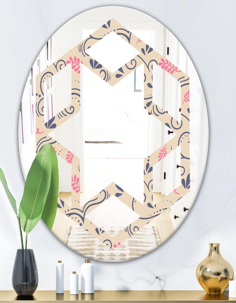 DesignQ Retro Botanical Pattern X - Modern Round Or Oval Wall Mirror - Hexagon Star