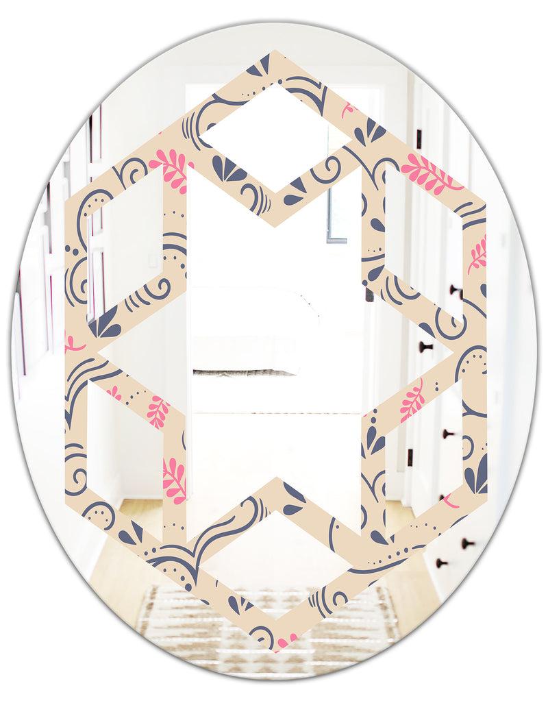 DesignQ Retro Botanical Pattern X - Modern Round Or Oval Wall Mirror - Hexagon Star