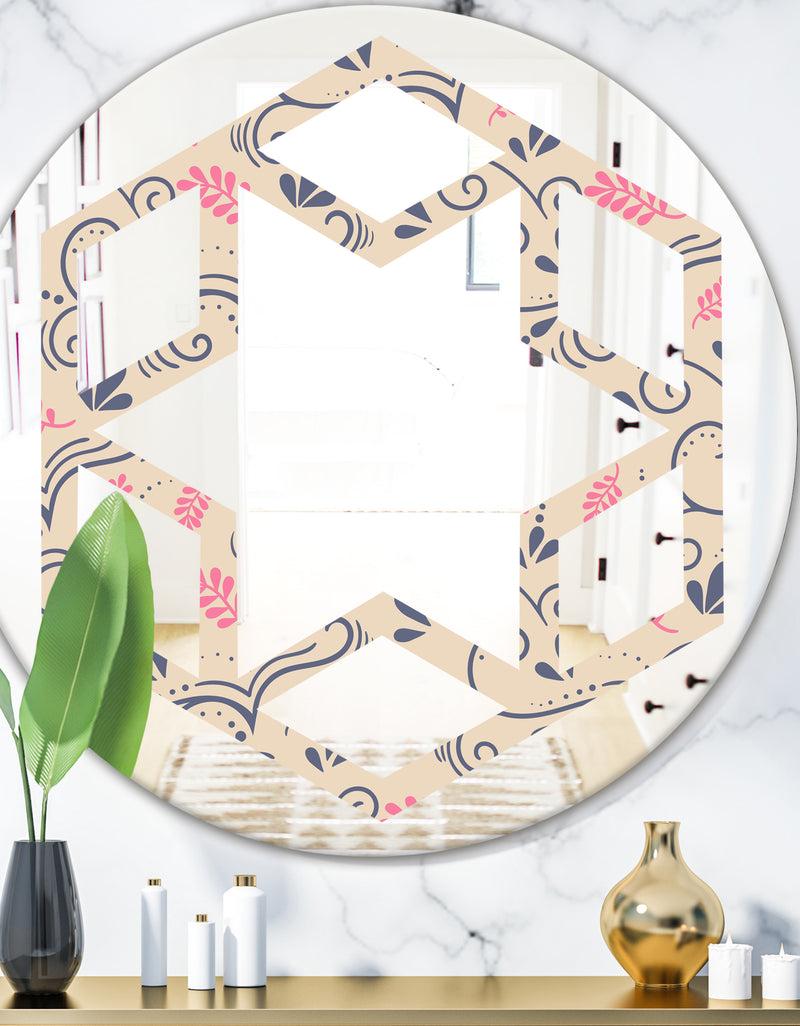 DesignQ Retro Botanical Pattern X - Modern Round or Oval Wall Mirror - Hexagon Star