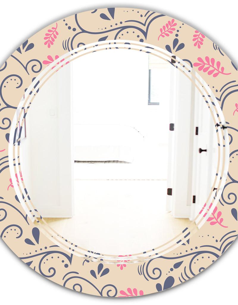 DesignQ Retro Botanical Pattern X - Modern Round Or Oval Wall Mirror - Triple C