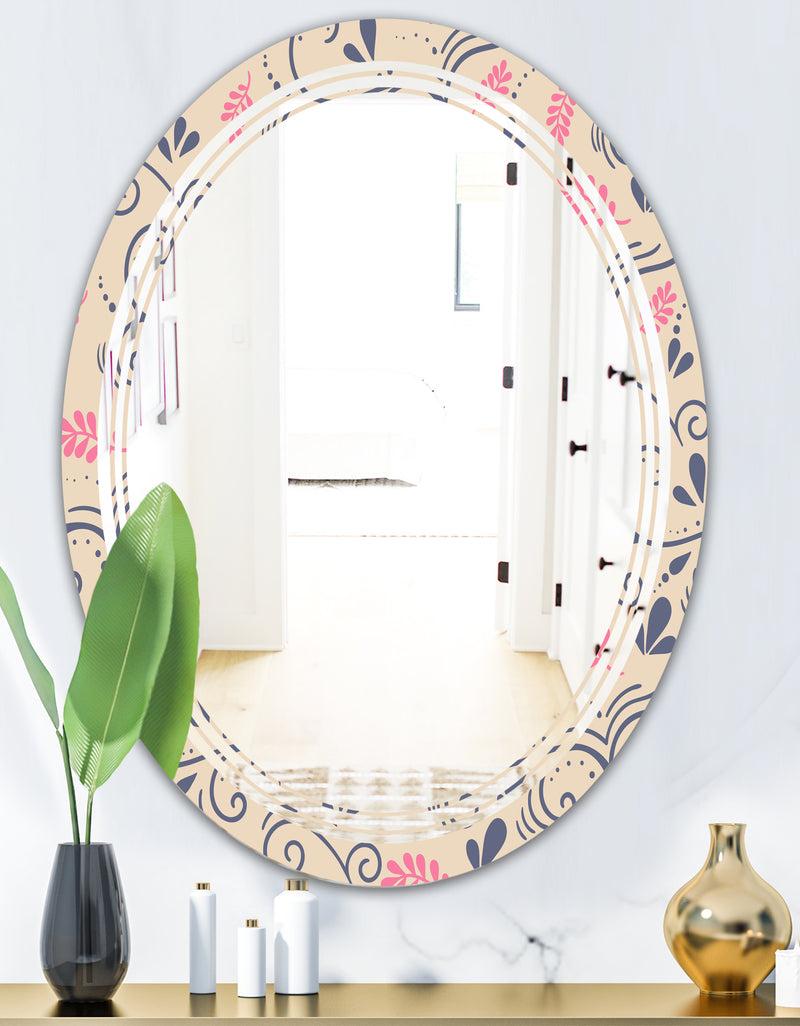 DesignQ Retro Botanical Pattern X - Modern Round Or Oval Wall Mirror - Triple C