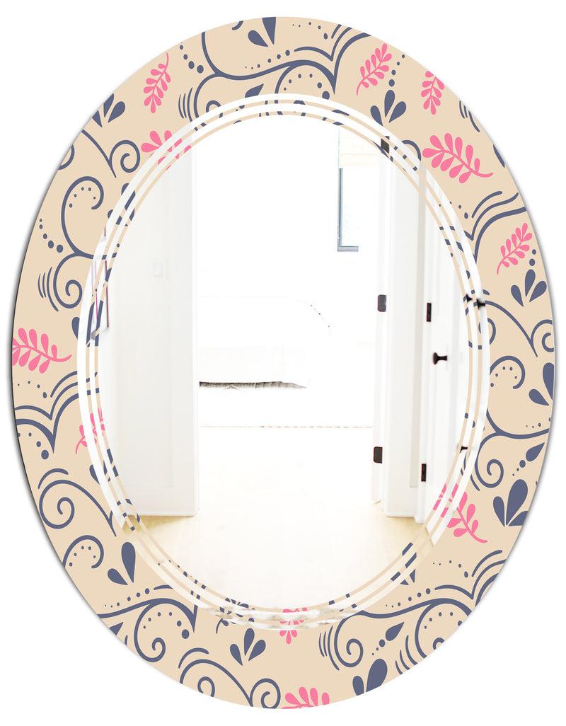 DesignQ Retro Botanical Pattern X - Modern Round Or Oval Wall Mirror - Triple C