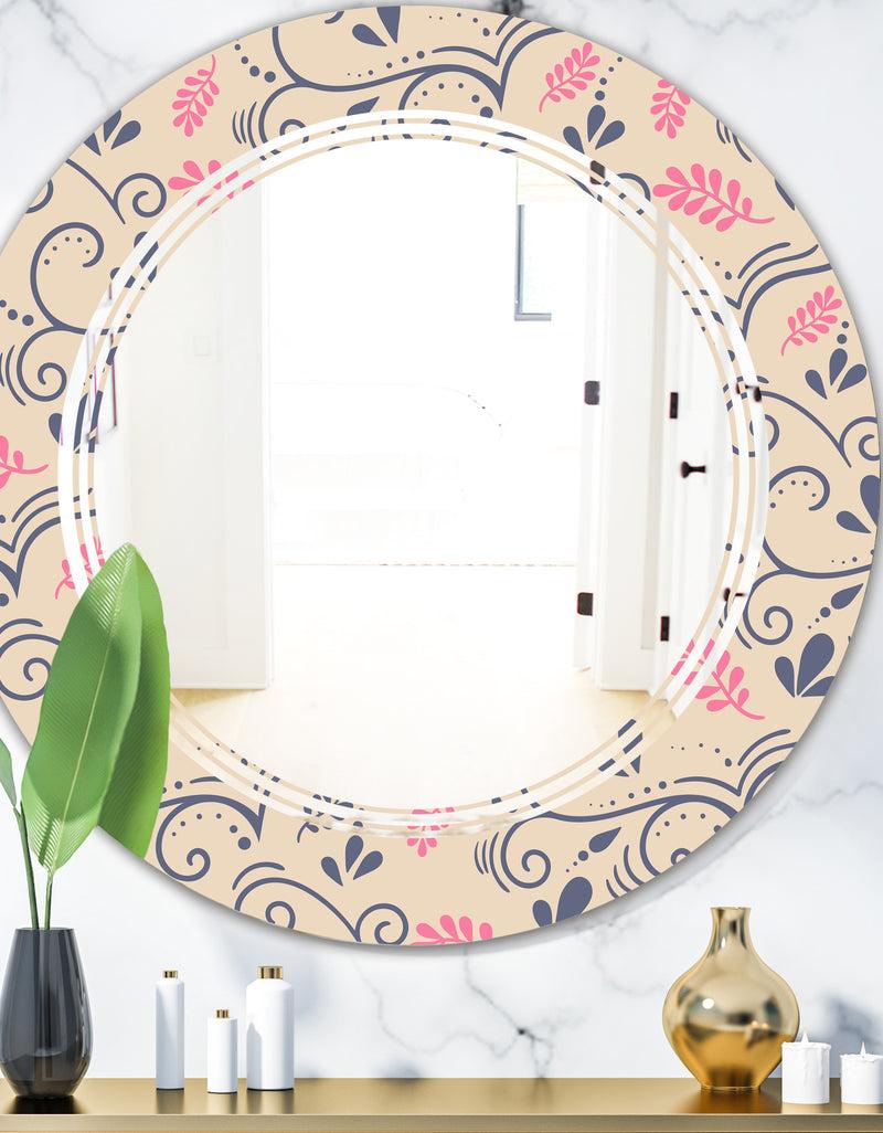 DesignQ Retro Botanical Pattern X - Modern Round or Oval Wall Mirror - Triple C