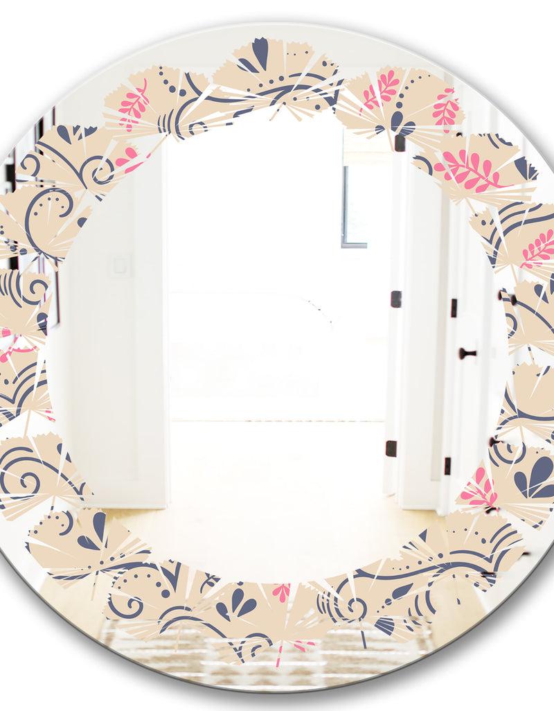 DesignQ Retro Botanical Pattern X - Modern Round Or Oval Wall Mirror - Leaves