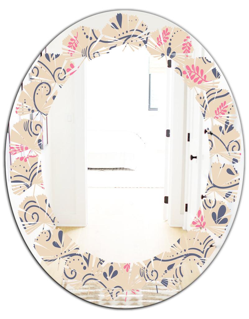 DesignQ Retro Botanical Pattern X - Modern Round Or Oval Wall Mirror - Leaves