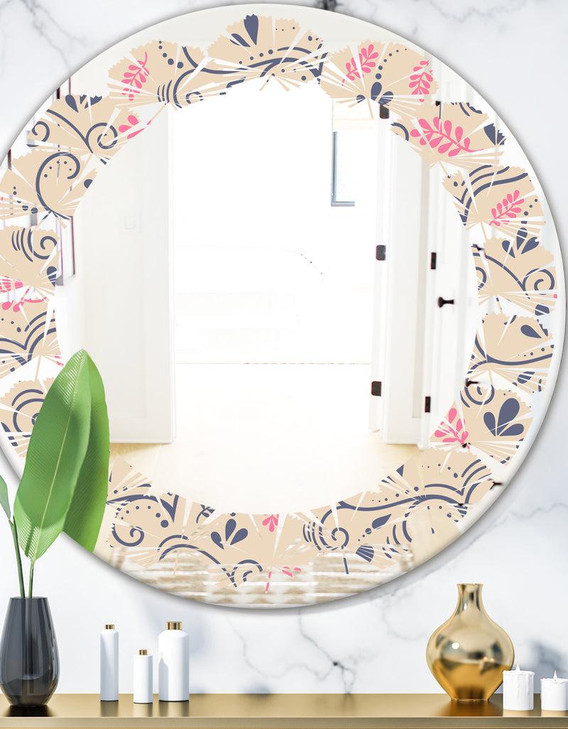DesignQ Retro Botanical Pattern X - Modern Round or Oval Wall Mirror - Leaves