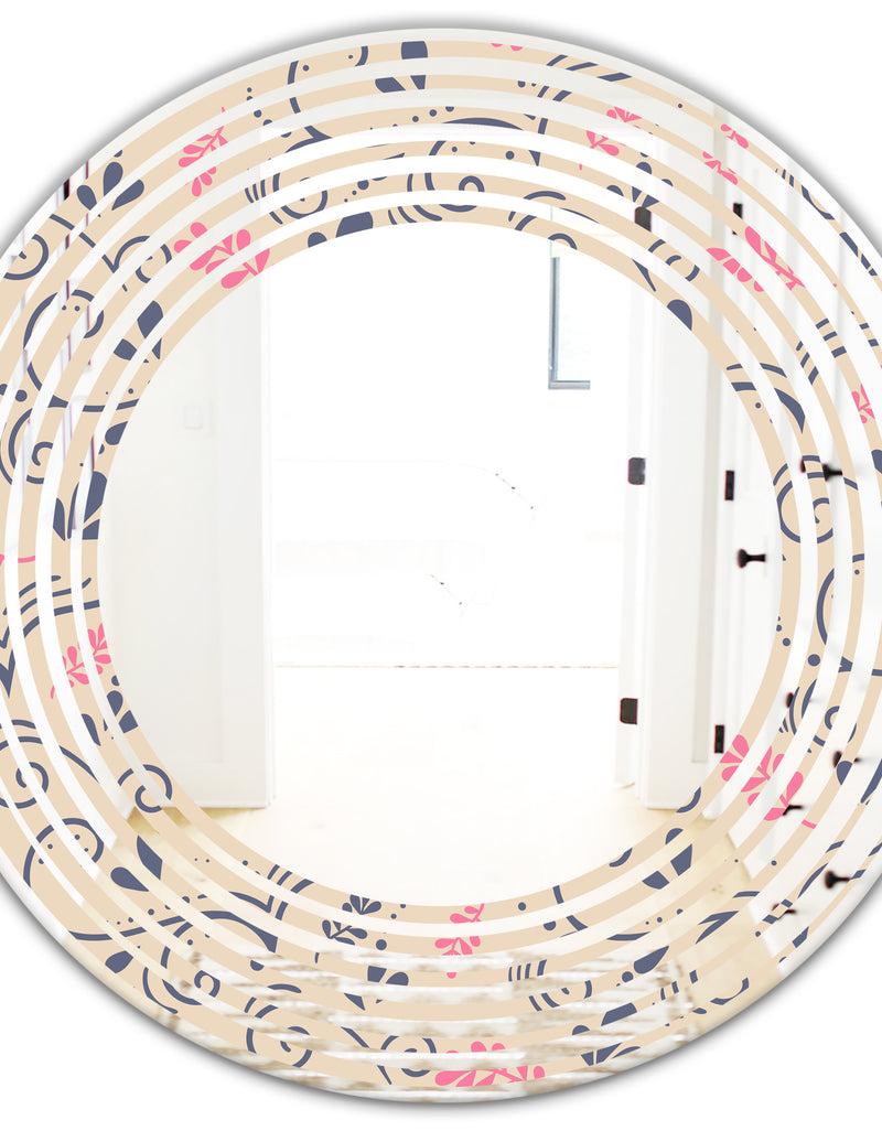DesignQ Retro Botanical Pattern X - Modern Round Or Oval Wall Mirror - Wave