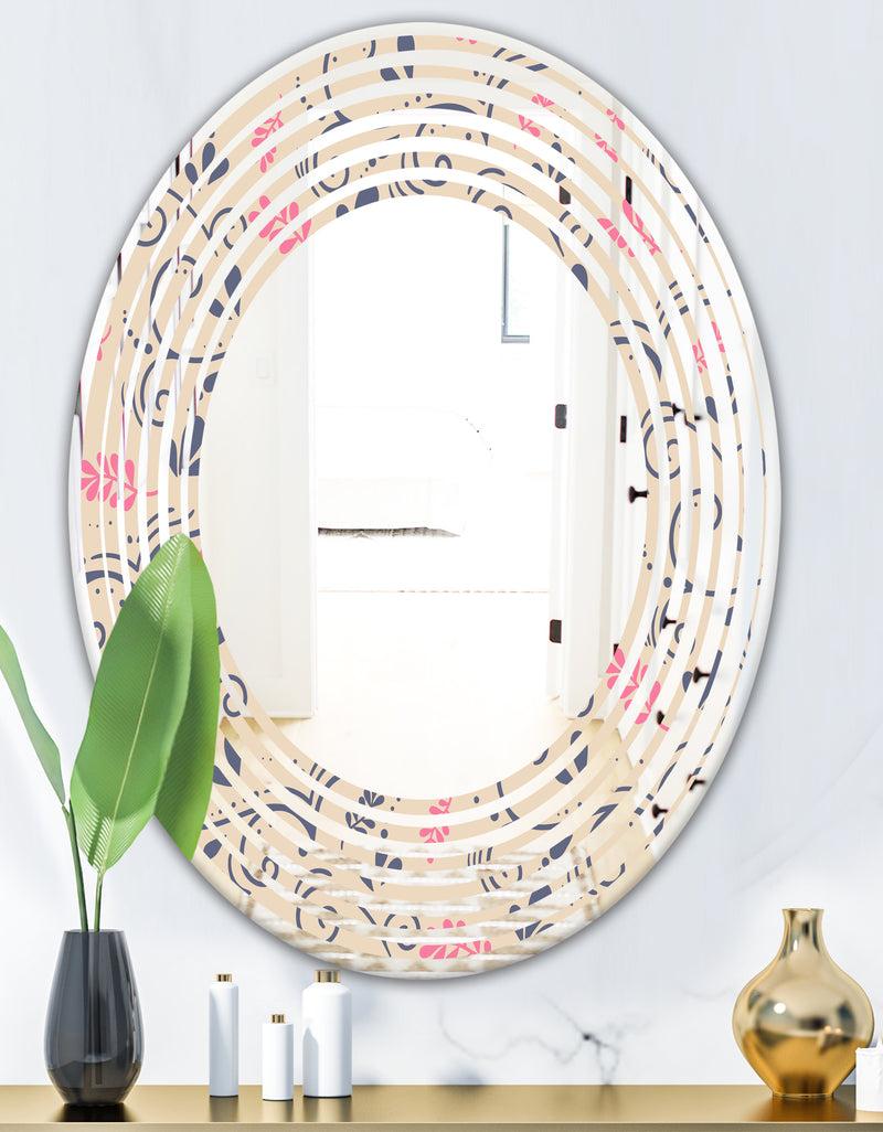 DesignQ Retro Botanical Pattern X - Modern Round Or Oval Wall Mirror - Wave