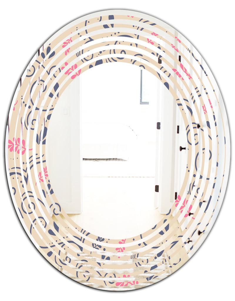 DesignQ Retro Botanical Pattern X - Modern Round Or Oval Wall Mirror - Wave