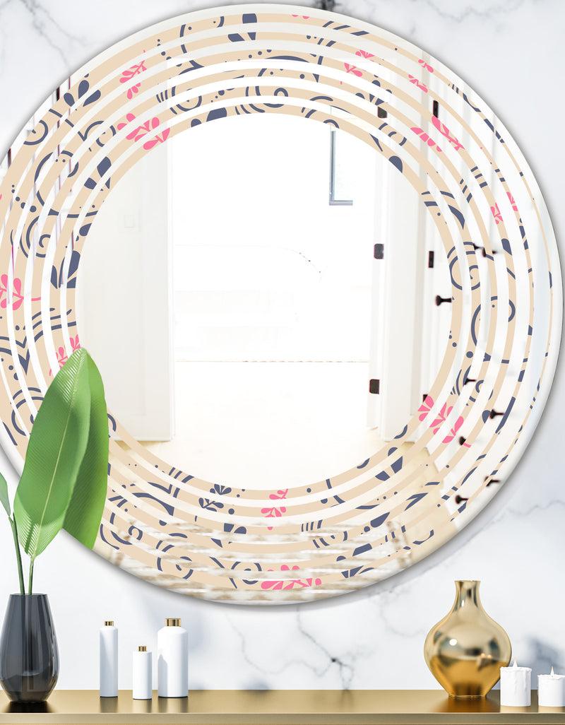 DesignQ Retro Botanical Pattern X - Modern Round or Oval Wall Mirror - Wave