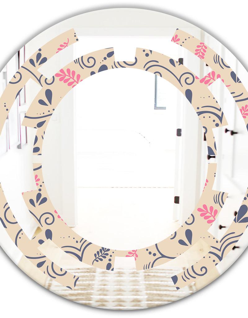 DesignQ Retro Botanical Pattern X - Modern Round Or Oval Wall Mirror - Space