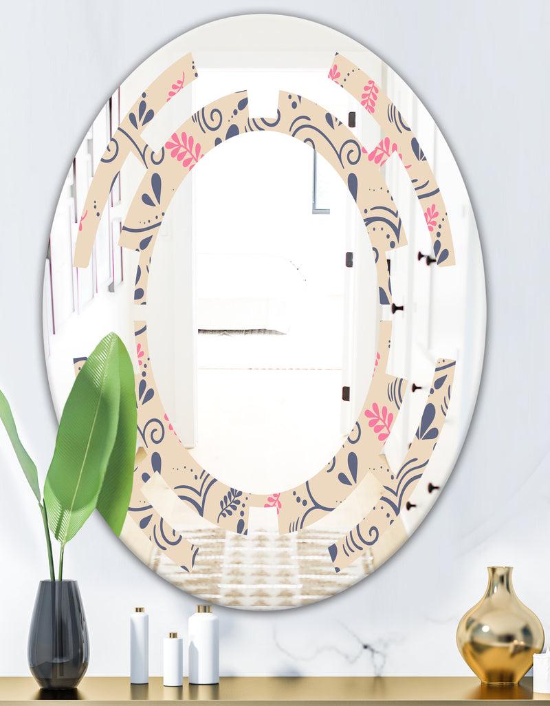 DesignQ Retro Botanical Pattern X - Modern Round Or Oval Wall Mirror - Space
