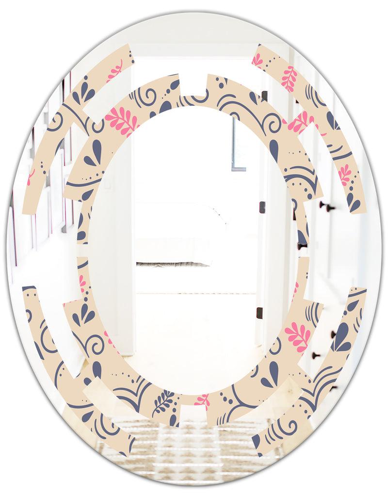 DesignQ Retro Botanical Pattern X - Modern Round Or Oval Wall Mirror - Space