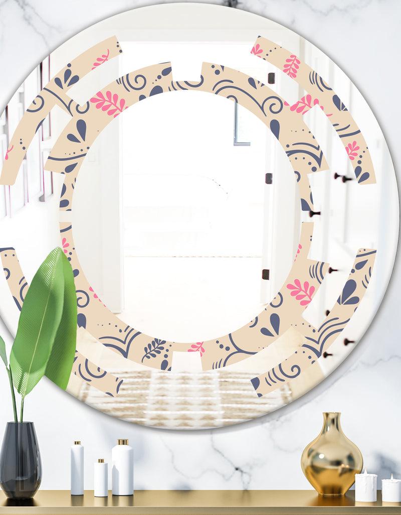 DesignQ Retro Botanical Pattern X - Modern Round or Oval Wall Mirror - Space