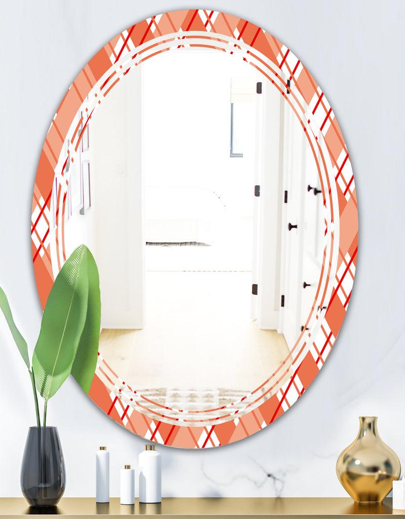 DesignQ Retro Checkered Pattern I - Modern Round Or Oval Wall Mirror - Triple C
